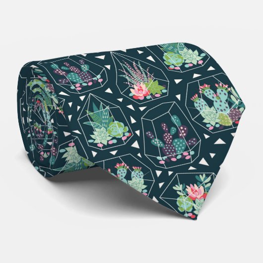 Geometrisches Succulents-Muster Krawatte (Gerollt)