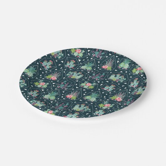 Geometrisches Succulents-Muster Pappteller (Schrägansicht)