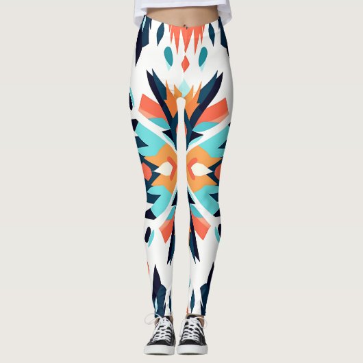 Geometrisches Südwestkat-Design Leggings (Vorderseite)