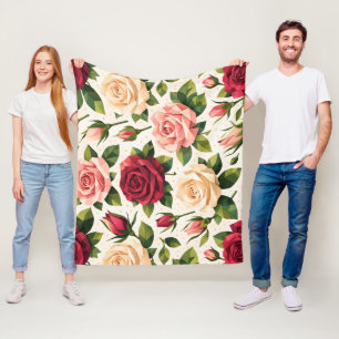 Geometrisches süßes Rosenmuster Pink Rot Pfirsich Fleecedecke