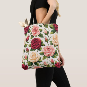 Geometrisches süßes Rosenmuster Rosa Rot Pfirsich Tasche