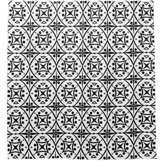 Geometrisches Tile-Print-Muster, schwarz und weiß Duschvorhang (Vorderseite)