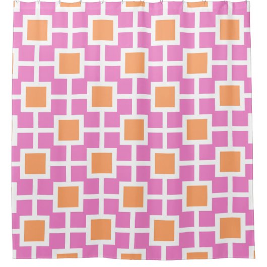 Geometrisches Trellis-Muster in Rosa und Orange Duschvorhang (Vorderseite)