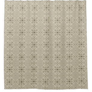 Geometrisches Tribal-Diamantmuster, braun auf Beig Duschvorhang