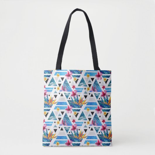 Geometrisches tropisches Blumen-Muster Tasche (Vorderseite)