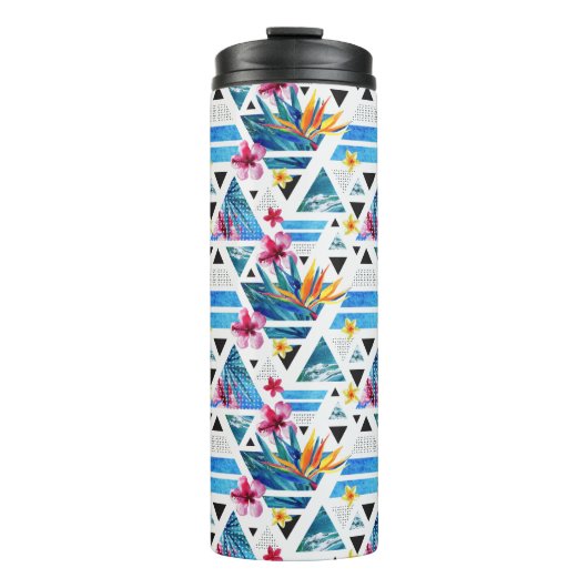 Geometrisches tropisches Blumen-Muster Thermosbecher (Vorderseite)