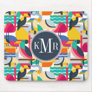 Geometrisches tropisches Monogramm der Vogel-  Mousepad