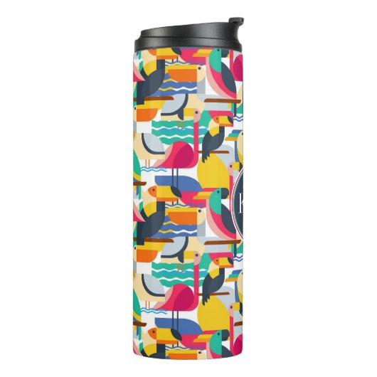 Geometrisches tropisches Monogramm der Vogel-| Thermosbecher (Nach links gedreht)