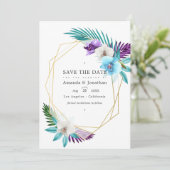 Geometrisches tropisches Orchideenhochzeitungs-Fot Save The Date (Stehend Vorderseite)
