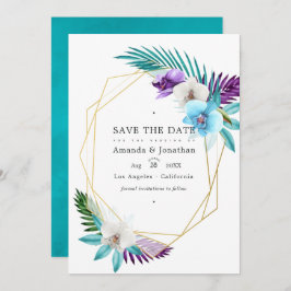 Geometrisches tropisches Orchideenhochzeitungs-Fot Save The Date