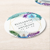 Geometrisches tropisches Orchids Beach Hochzeit Runder Pappuntersetzer (Angewinkelt)