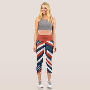 Geometrisches USA-Flaggenmuster Moderne Frauenmo Capri Leggings