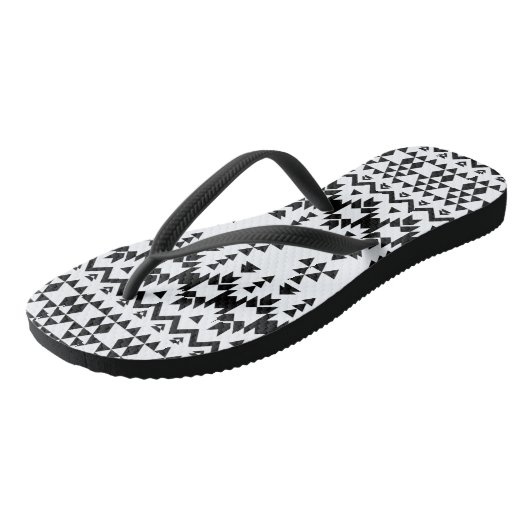 geometrisches Vektormuster Schwarz/Weiß Badesandalen (Schrägansicht)