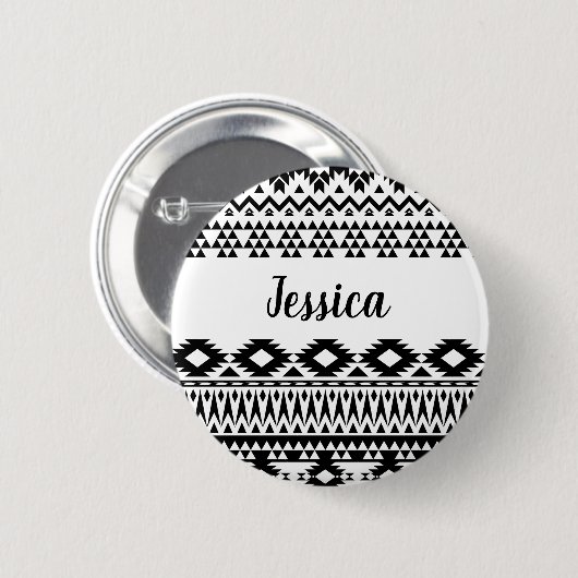 geometrisches Vektormuster Schwarz/Weiß Button (Vorne & Hinten)