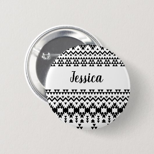 geometrisches Vektormuster Schwarz/Weiß Button (Vorne & Hinten)