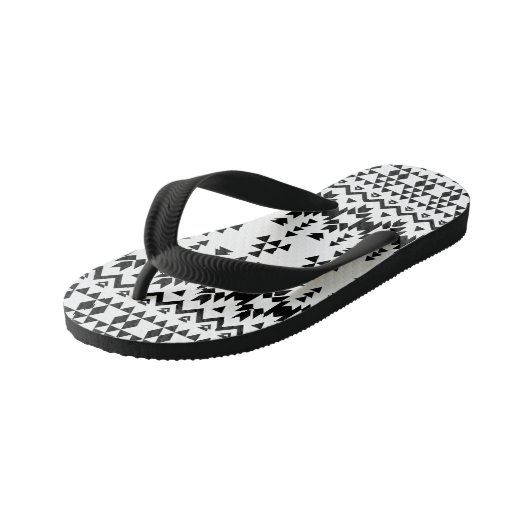 geometrisches Vektormuster Schwarz/Weiß Kinderbadesandalen (Schrägansicht)