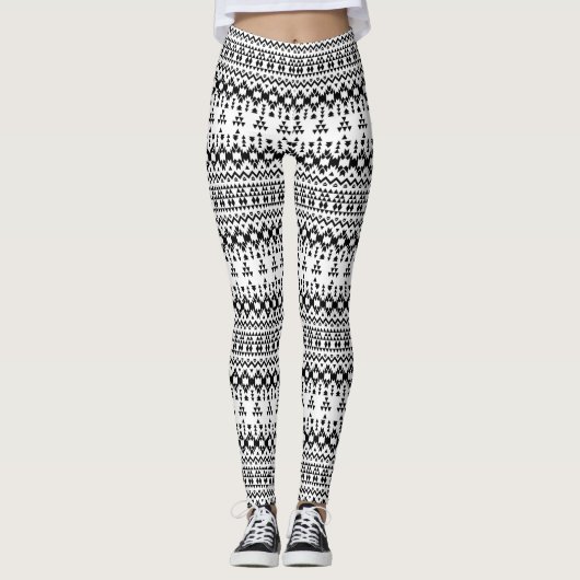 geometrisches Vektormuster Schwarz/Weiß Leggings (Vorderseite)