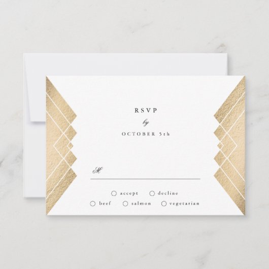 Geometrisches Vintag Graugoldgatsby Wedding RSVP Karte (Vorderseite)