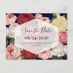 Geometrisches Vintage-Blumen-Hochzeits-Save-the-Da Postkarte