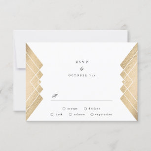 Geometrisches Vintage-Grau-Gold-Gatsby-Hochzeits-R RSVP Karte