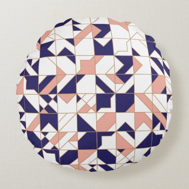 Geometrisches, Vintages, modernes, nahtloses Muste Rundes Kissen (Vorderseite)