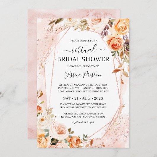 Geometrisches virtuelles Brautparty für Blume im H Einladung (Vorne/Hinten)