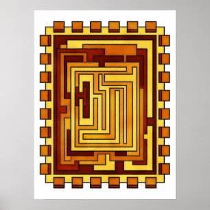 Geometrisches Warmton-Labyrinth-Musterdesign Poster