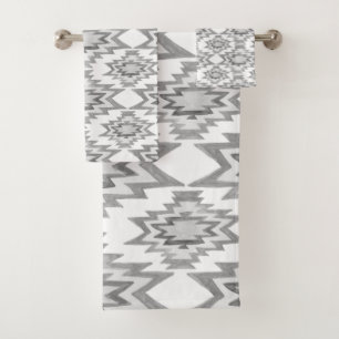 Geometrisches Wasserfarbenmuster Boho Graues weiße Badhandtuch Set