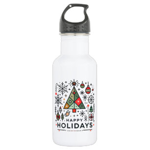 Geometrisches Weihnachtsbaum glückliche Ferien Edelstahlflasche
