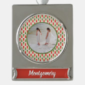 Geometrisches Weihnachtsbaum-Wäldchen Banner-Ornament Silber (Vorderseite)