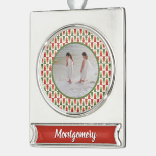 Geometrisches Weihnachtsbaum-Wäldchen Banner-Ornament Silber