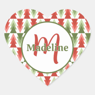 Geometrisches Weihnachtsbaum-Wäldchen Herz-Aufkleber