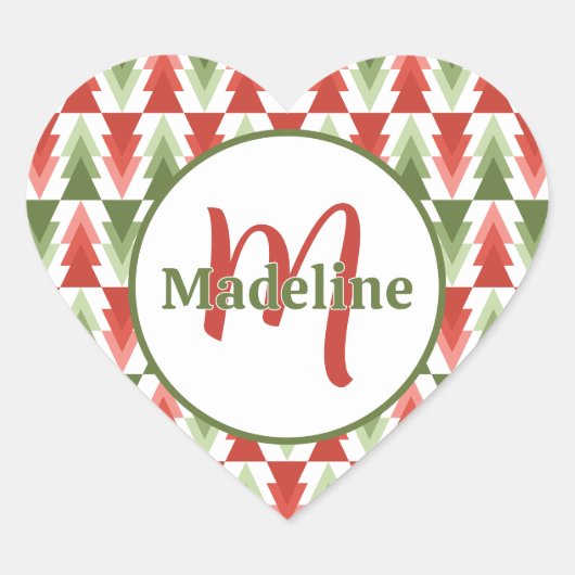 Geometrisches Weihnachtsbaum-Wäldchen Herz-Aufkleber (Vorderseite)