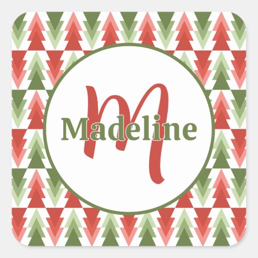 Geometrisches Weihnachtsbaum-Wäldchen Quadratischer Aufkleber (Vorderseite)