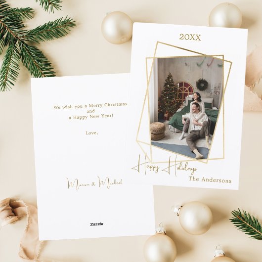 geometrisches Weihnachtsgold Moderne Foto Feiertagskarte