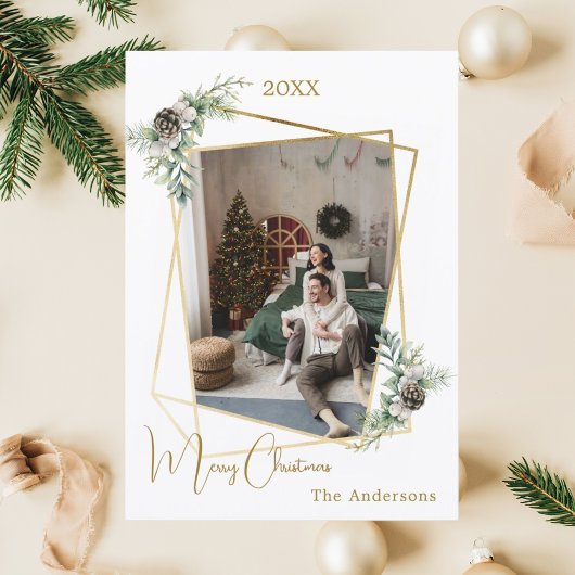 geometrisches Weihnachtsgold Moderne Foto Feiertagskarte