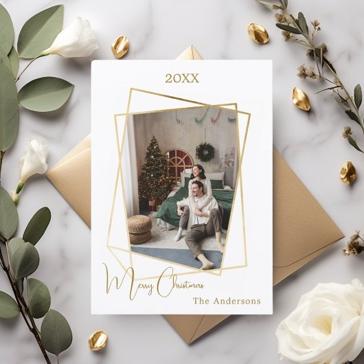geometrisches Weihnachtsgold Moderne Foto Feiertagskarte