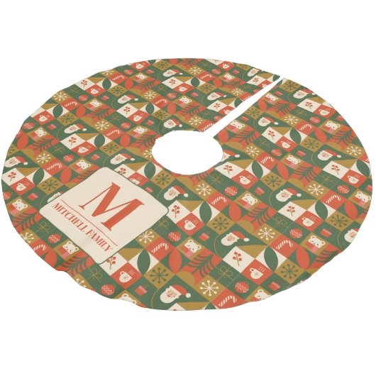 Geometrisches Weihnachtsmuster - Nahtloses Weihnac Polyester Weihnachtsbaumdecke (Schrägansicht)