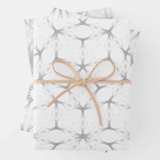 Geometrisches Weiß- und Silbermuster Geschenkpapier Set (Beispiel)