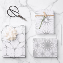 Geometrisches Weiß- und Silbermuster Geschenkpapier Set