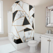 Geometrisches weißes Marmor in Gold Duschvorhang (Beispiel)