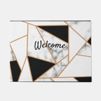 Geometrisches weißes Marmor in Gold Fußmatte