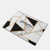 Geometrisches weißes Marmor in Gold Fußmatte (Schrägansicht)