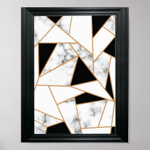 Geometrisches weißes Marmor in Gold Poster