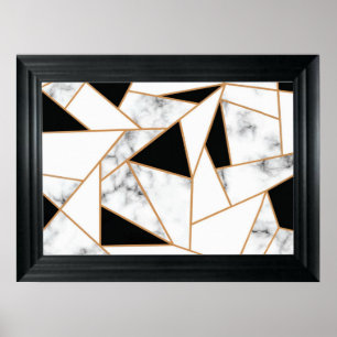 Geometrisches weißes Marmor in Gold Poster