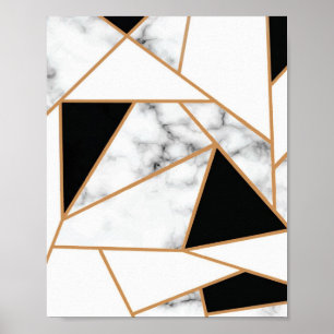 Geometrisches weißes Marmor in Gold Poster