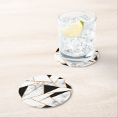 Geometrisches weißes Marmor in Gold Runder Pappuntersetzer (Vor Ort)