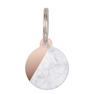 Geometrisches weißes MarmorRosengold des elegante Haustiermarke