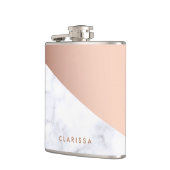 Geometrisches weißes MarmorRosengold des eleganten Flachmann (Links)