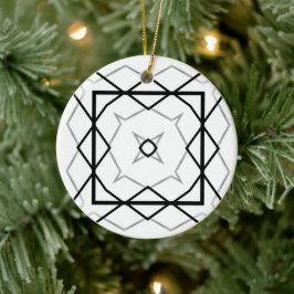 Geometrisches weißes Schwarz-Silber-Muster Keramik Ornament